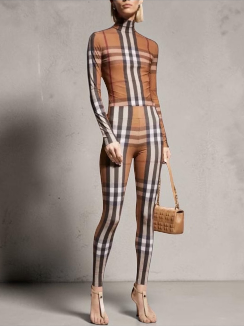 New! BURBERRY BROWN MADDEN CHECK HIGH WAISTED LEGGINGS SIZE XS